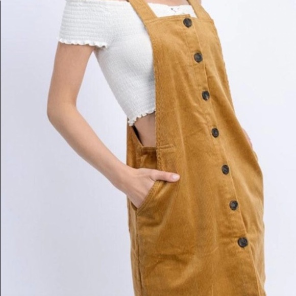Brown Corduroy Overall Dress w/ Pockets - Picture 1 of 3